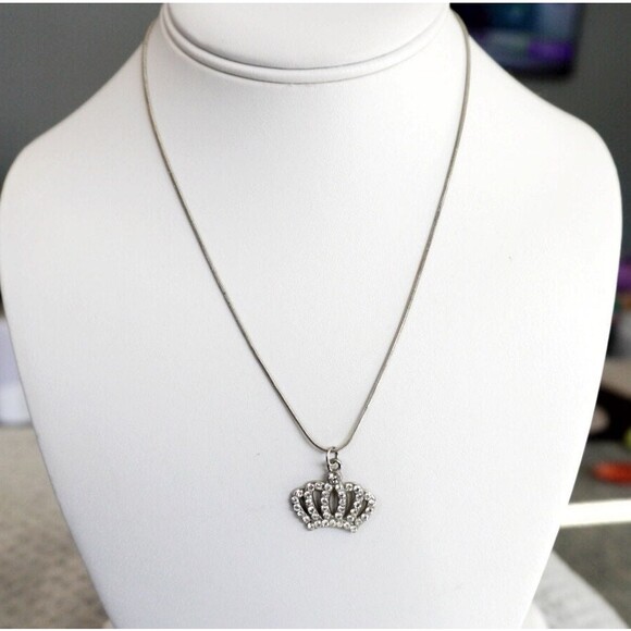 Crown Pendant Necklace with Rhinestone Accents - Picture 2 of 6